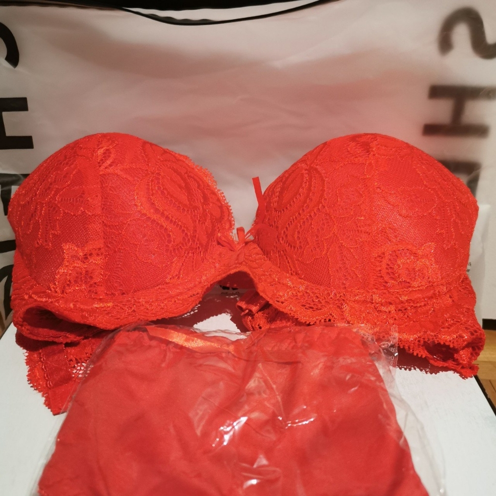 Red bra and underwear set